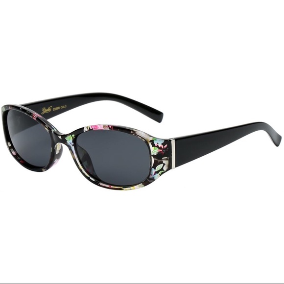 aeliks Accessories - 3/$30 Polarized Black Floral Round Sunglasses